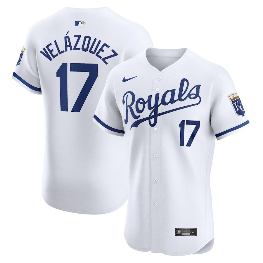 Men Kansas City Royals 17 Nelson Velazquez Nike White Home Elite Player MLB Jersey